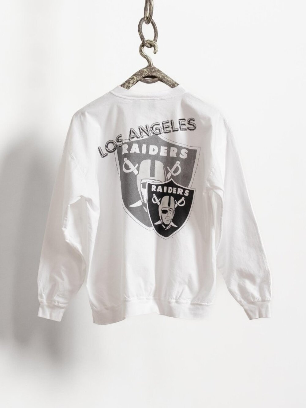 LOS ANGELES RAIDERS Long Sleeve Vintage White Large 80's T-Shirt Crew Neck